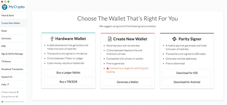Create new wallet overview