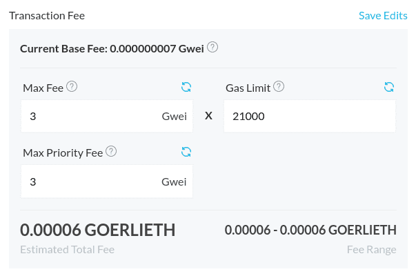 Transaction fee detailed view