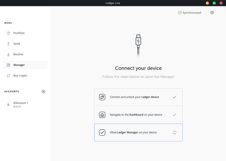 Ledger Live Manager section