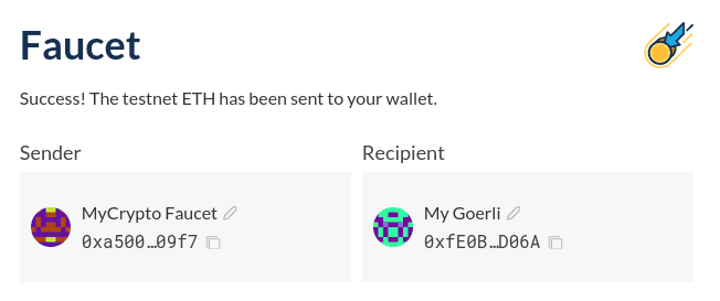 Successfully requested testnet ETH