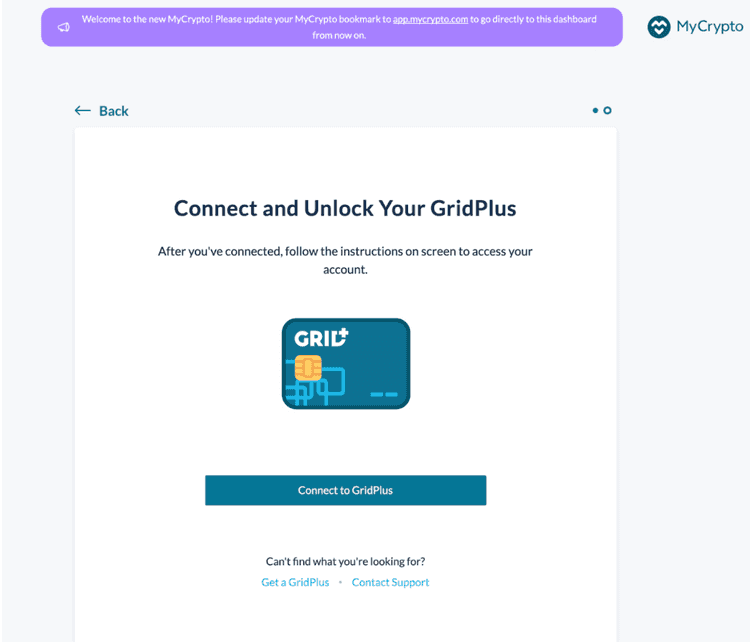 Connect to GridPlus button